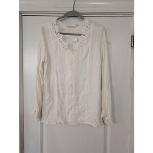 Soft Surroundings Boho Peasant Top women's Large cream lace crochet Long sleeve‎